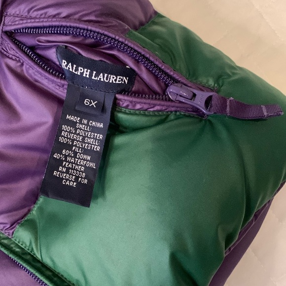 Ralph Lauren Polo Reversible Down Feather Puffer Vest, Purple & Green, Size 6X - Picture 13 of 16